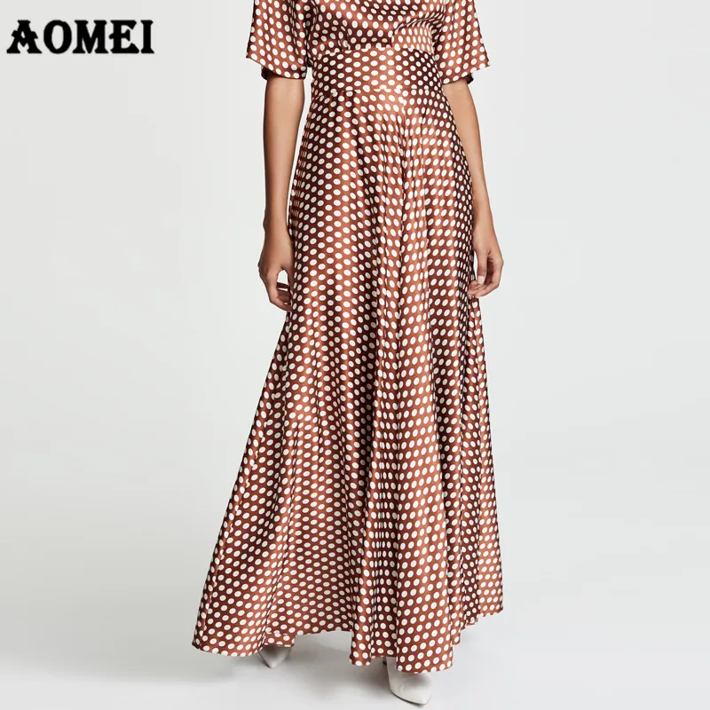 여성 Boho Maxi 롱 스커트 패션 플러스 사이즈 5XL Pleated Polka Dot 와인 레드 하이 웨스트 A 라인 Jupe 봄 여름 고급스러운 Falda Saias