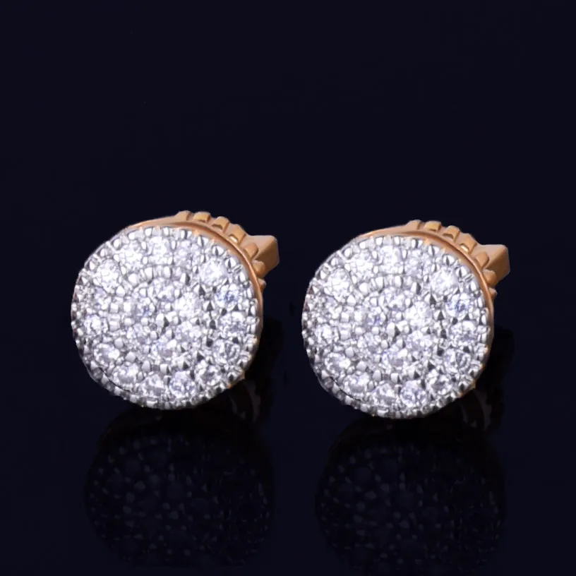 Ny 8mm Round Stud Earring för män Kvinnor Charm Ice Out CZ Stone Rock Street tre färger