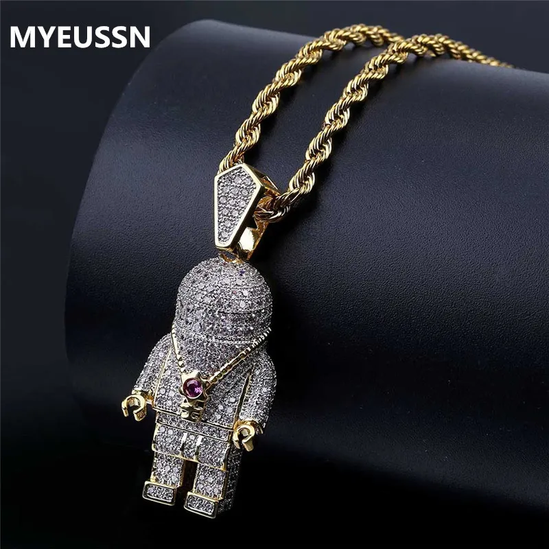 Gioielli di moda Hip Hop Zircone Astronauta Iced Out Cool Collana con ciondolo da uomo Catena d'oro per uomo Accessori per collana rapper