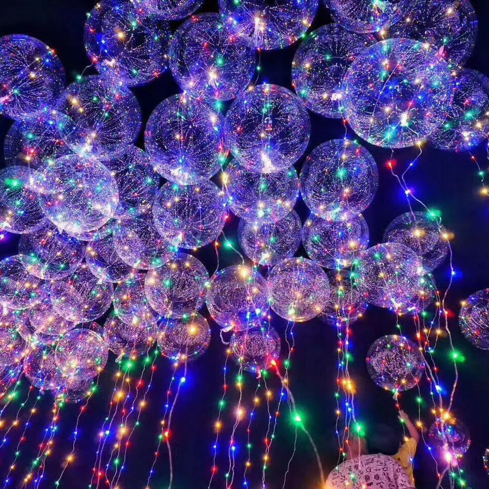 LED Ballonnen Nachtverlichting omhoog Speelgoed Duidelijke ballon 3M String Lights Flasher Transparent Bobo Balls Ballon Party Decoratie CCA11729-A 200PCS