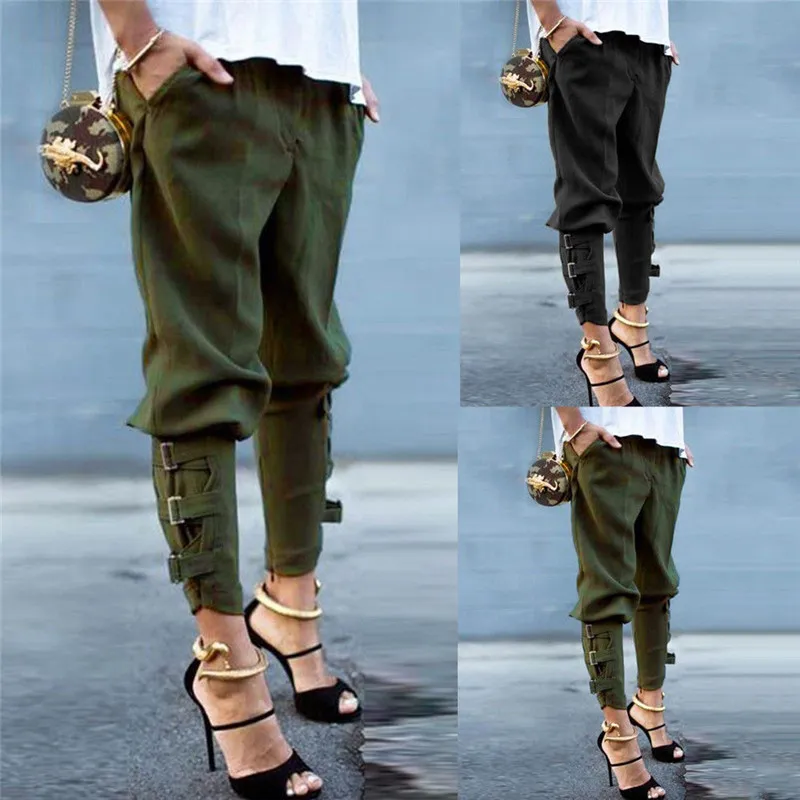 Cintura para mujer Lace Up Plancha Pantalones de carga Casual Pantalones largos High Street Moda Streetwear Hip Hop Touser-Longitud Pantalón C19041102