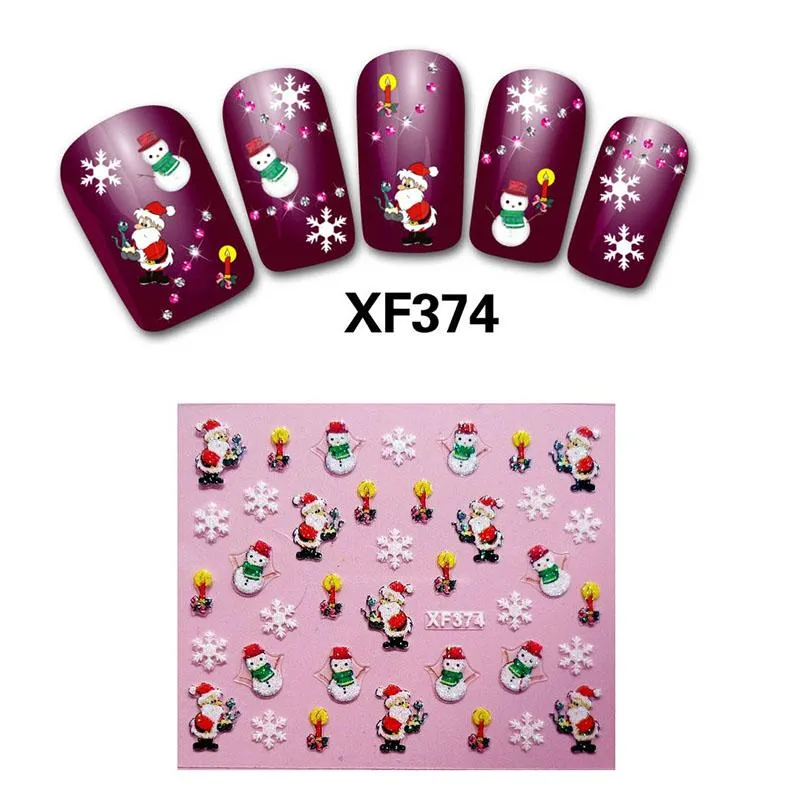 Serie natalizia Decorazioni per nail art Adesivi per il trasferimento dell'acqua Cursori per involucri completi per manicure Lamina per unghie Unghie finte Suggerimenti per lo smalto