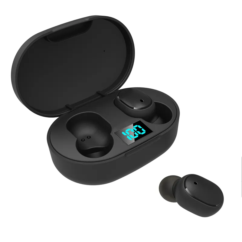 E6S TWS hörlurar med LED-batteri Display Bluetooth 5.0 Headphone Stereo Mini Wireless Earbuds Sportspel Headset med laddningslåda