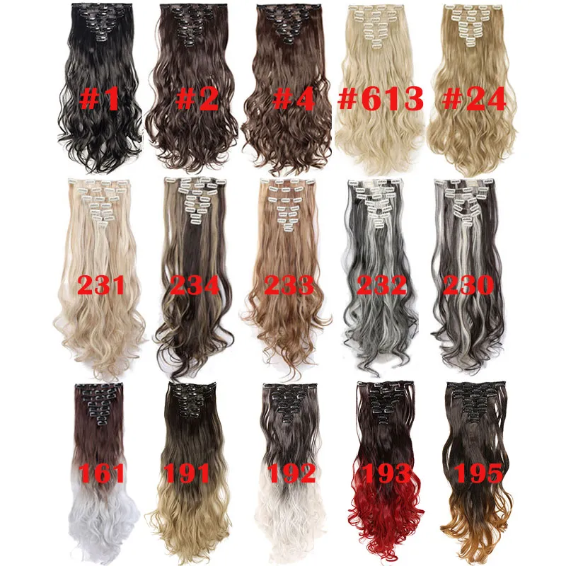 High Quality 24inch Wavy 18 Clips in Hair Styling Natural Synthetic Hair Extensions Hairpiece Extension hair for women