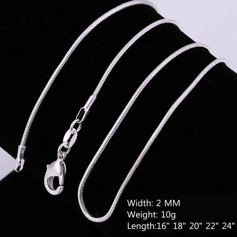 Goedkope groothandel 925 sterling zilver 2mm gladde slang touw kettingen kettingen voor vrouwen mannen mode-sieraden in bulkmaat 16-24 inch