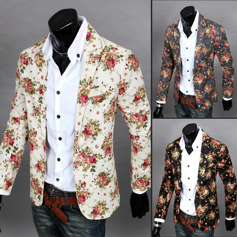 Mannen Floral Blazers 2017 Nieuwe Ontwerp Mode Vintage Slanke Fitness Jas Linnen Bloem Casual Business Pak Blazer Coat Bovenkleding