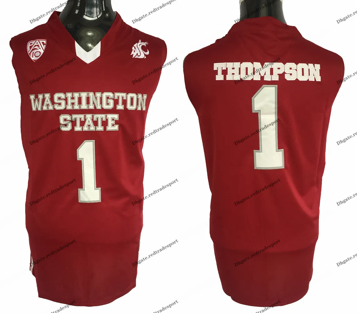 Vintage NCAA Washington State Klay Cougars # 1 Thompson College Maglie da basket Mens Home Red Stitched University Camicie S-XXL