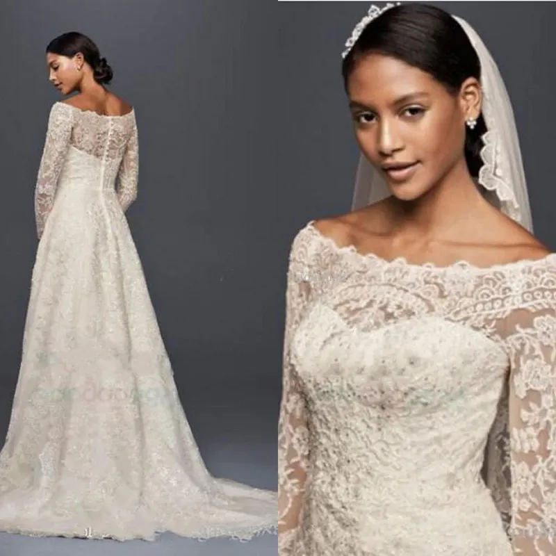 Oleg cassini off discount the shoulder wedding dress