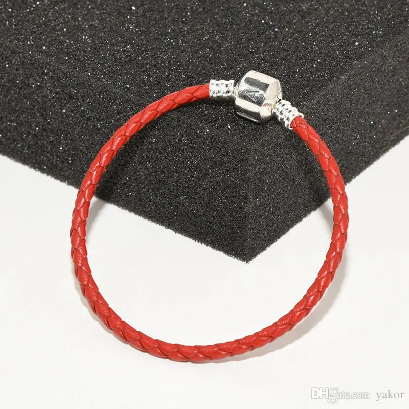 100% riktiga röda läder handkedjor armband armband set originallåda för pandora 925 sterling silver armband för kvinnor flickor294n