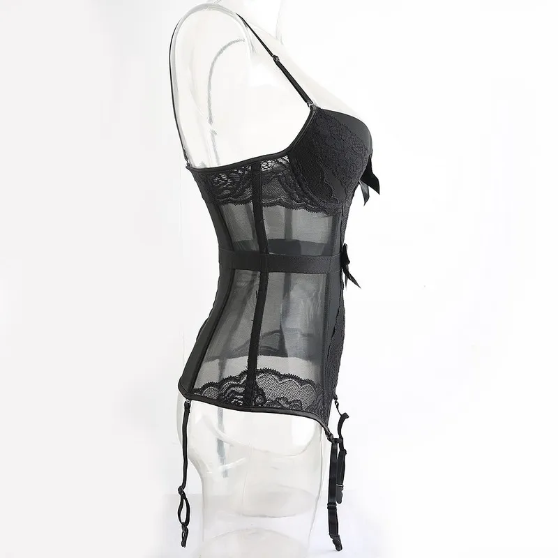 White Lace and Bows Bridal black lace lingerie set with