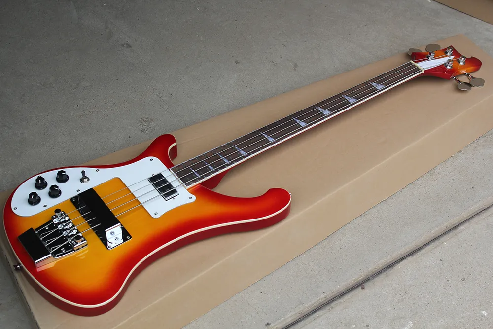 Factory Custom Linkshänder Cherry Sunburst 4-saitige E-Bass mit Palisander-Griffbrett, Chrom-Hardware, individuelles Angebot