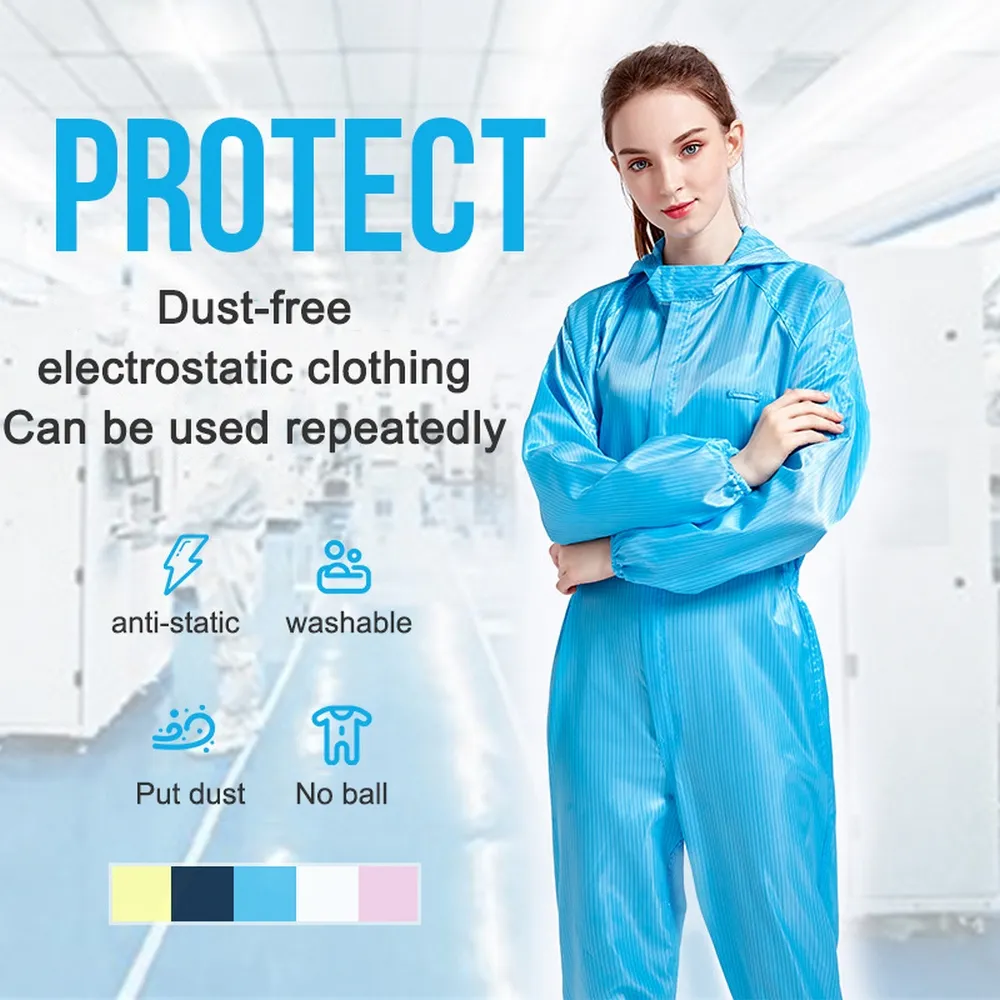 Anti-static Clothing Dust-free Workshop Woven Work Clothes Food Dust Clothing Siamese Hooded Factory Intimate Protection