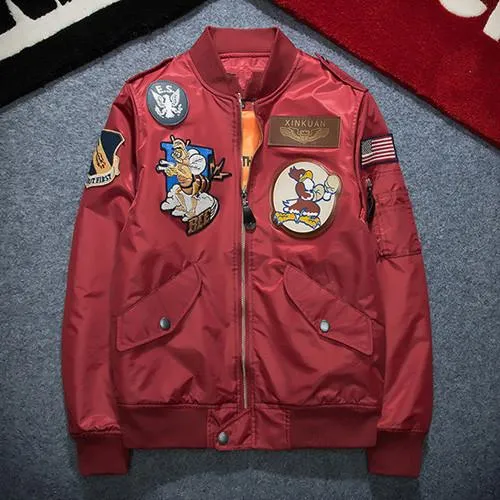 Fashion- 그린 군사 마 -1 비행 재킷 파일럿 공군 남자의 폭격기 재킷은 칼라 인쇄 남성 패션 크기 M-3XL 스탠드