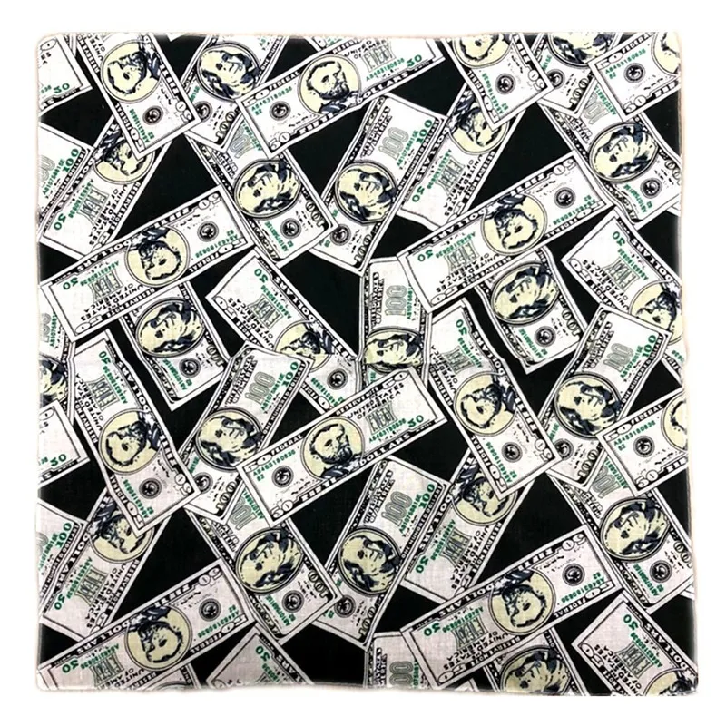 mouchoir en coton pour hommes 55x 55CM Foulard en pur coton Foulard carré multifonctionnel Variété Foulard Dollars américains et billets d'un dollar