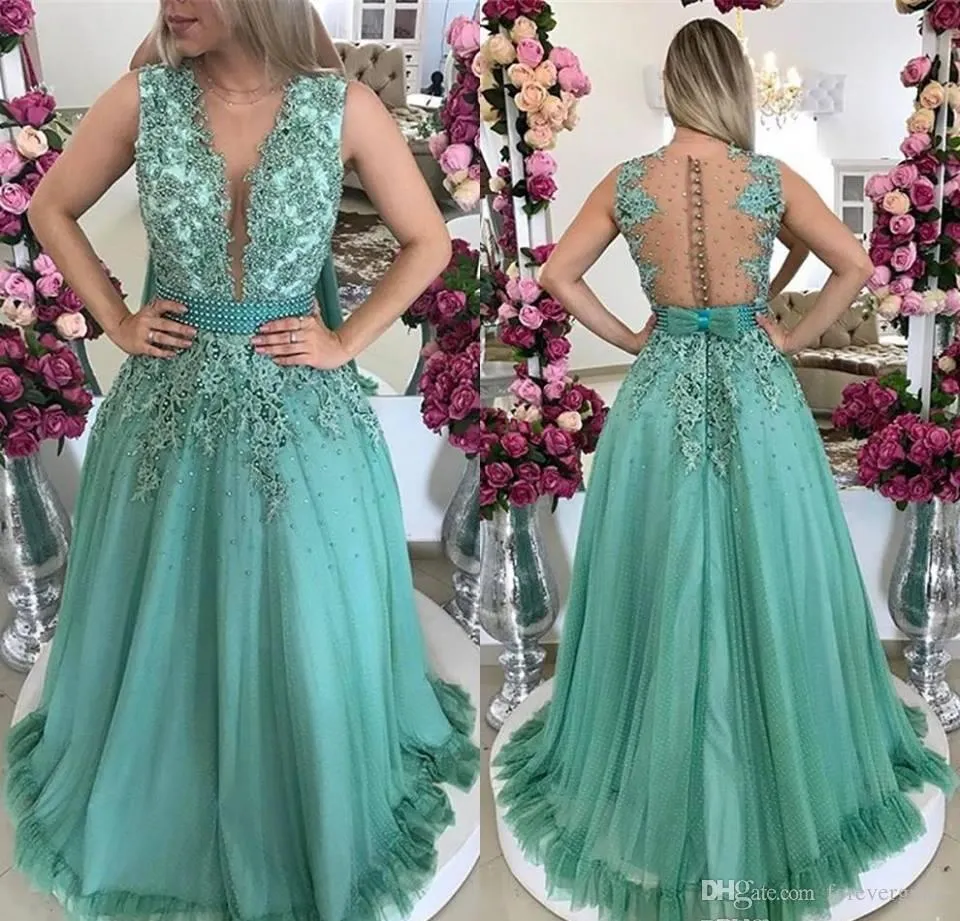2019 Hunter Green Prom Dress Nuovo arrivo A Line Gioiello Collo Lungo Vacanze formali Indossare Abito da sera per feste di laurea Custom Made Plus Size