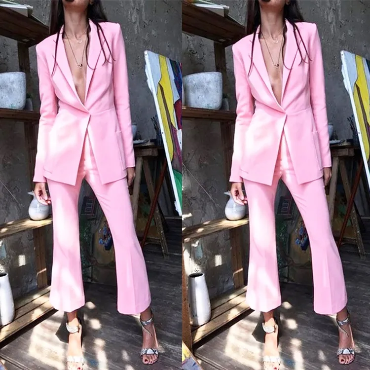 Rosa claro 2019 Mãe da noiva Pant ternos Ternos Mulheres de negócios formal Outfit para casamentos Tuxedo Blazer (Jacket + calça)