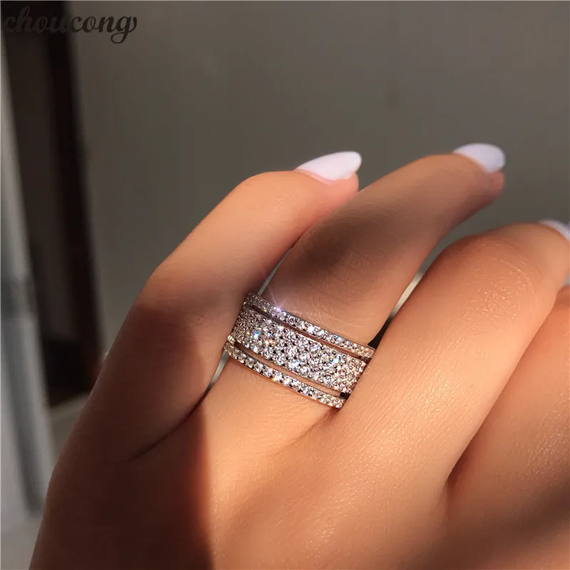 Vecalon Starlight Promise Ring 925 Sterling Silver cinq couches éblouissantes Diamond cz Engagement Wedding Band Anneaux Pour Femmes hommes