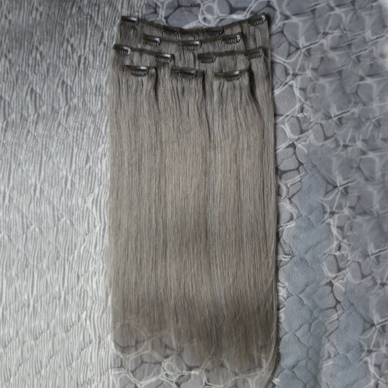 Grey Clip In Human Hair Extensions 100% Peruvian Straight Clip in Human Hair Extensions Real Remy Hair 8pcs 100g/Set