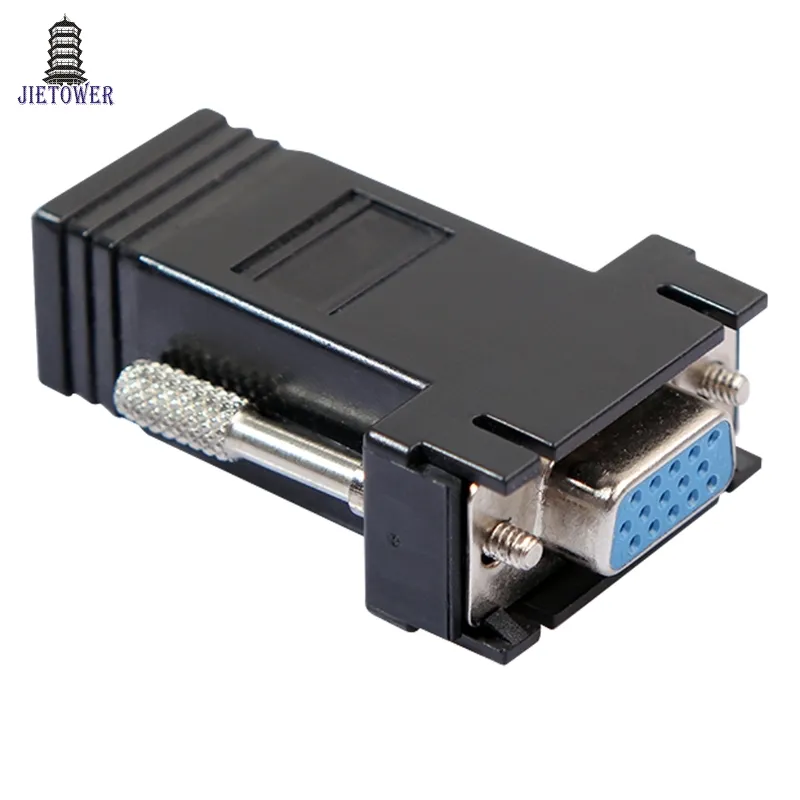 300PCS / Lot VGA Extender Adapter Kvinna till LAN CAT5 CAT5E / 6 RJ45 Ethernet Adapter ansluter VGA-kvinnlig till RJ45 kvinnlig svart