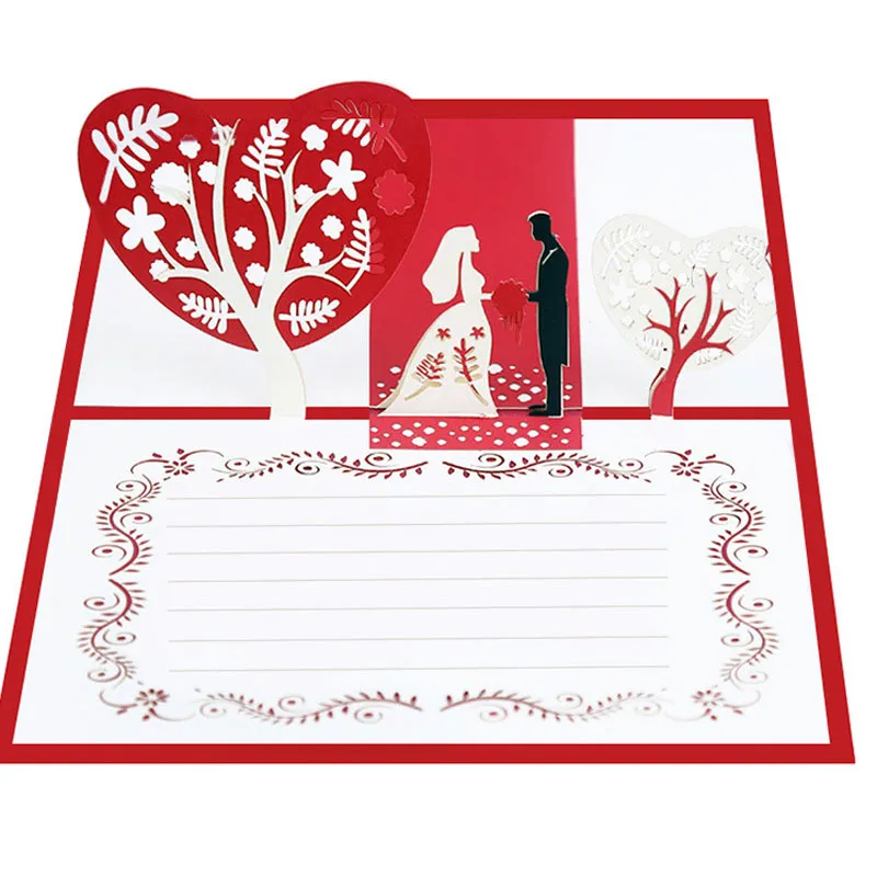 3 d手作りの恋人の招待状のグリーティングカード紙の結婚式の日のポストカードカップルのお祝いパーティーのためのポストカード