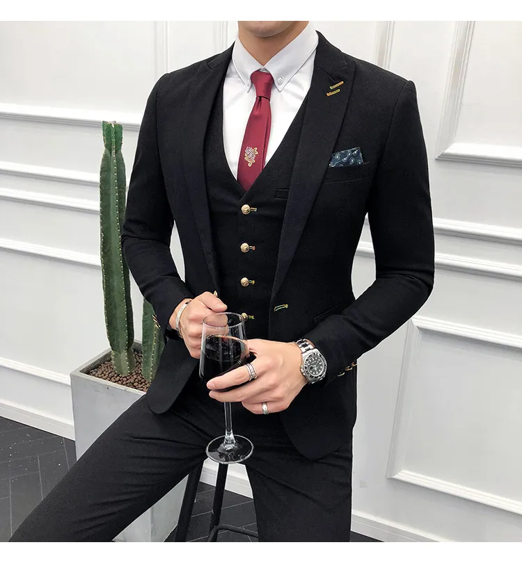 2019 3pc kostym män svart helt ny smal passform affär formell slitage tuxedo högkvalitativa bröllopsklänningar mens kostym casual kostym homme