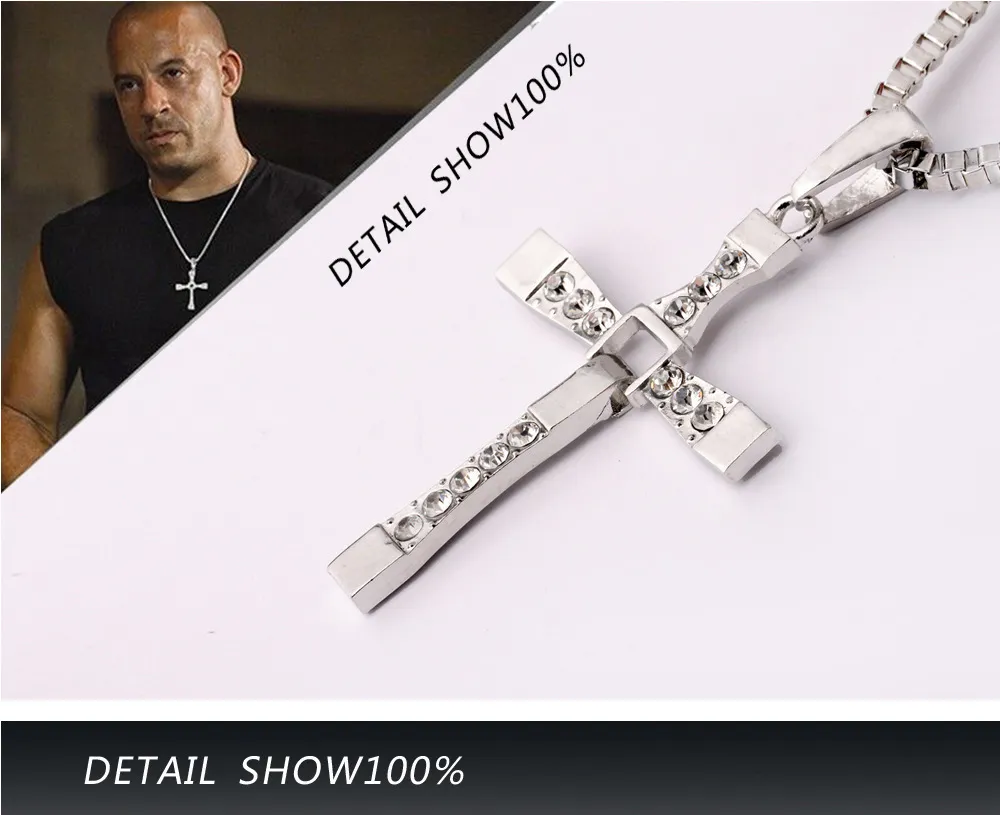 Hot Sell The Movie Fast and Furious Pendant Necklace Dominic Toretto Cross  Mens Pendants For Men Jewelry Crystal Necklace