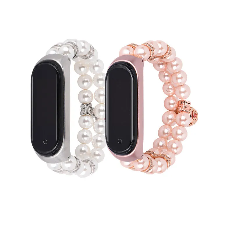 Bracelet de perles en fausses perles pour femmes, pour Xiaomi Mi Band 4 3, Bracelet de montre MIband4, bijoux pour dames, chaîne de poignet