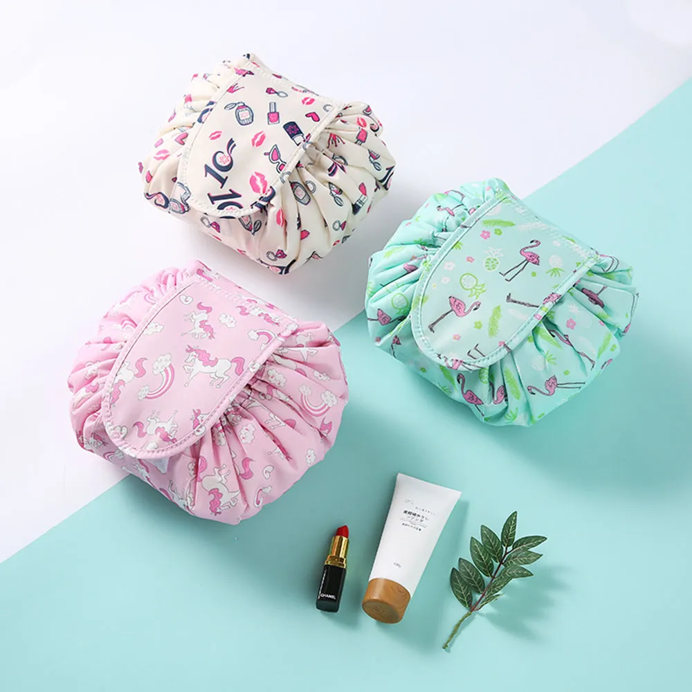 Desinger Drawstring Printing Cosmetic Bag Fashion Girls Makeup Case Kvinnor Travel Foldbar Make Up Arrangör Förvaring Pouch Toalettsaker Tvättkit för damer