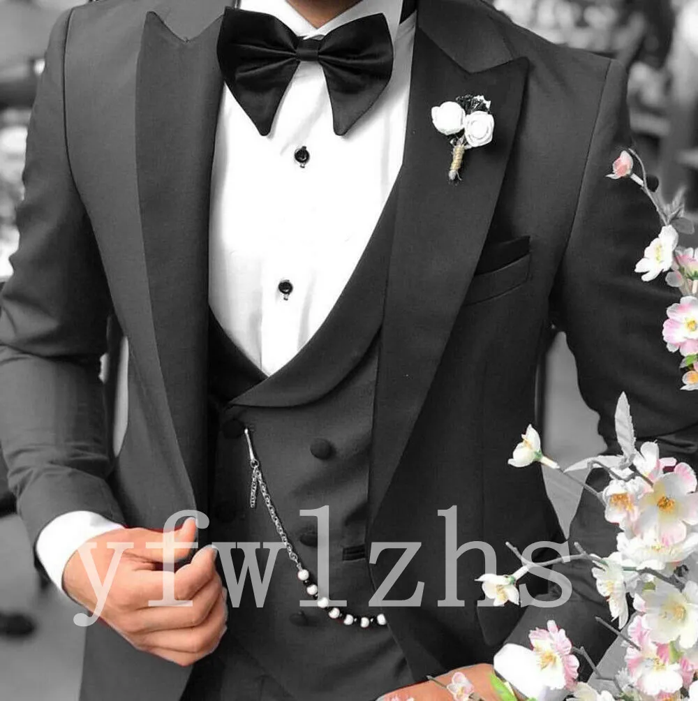 Beau One Button Groomsmen Peak Lapel Groom Tuxedos Hommes Costumes Mariage / Bal / Dîner Meilleur Blazer Homme (Veste + Pantalon + Cravate + Gilet) W211