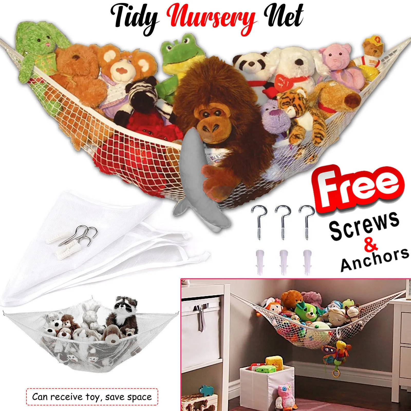 Large Soft Toy Hammock Mesh Net Teddy Bear Keep Baby Childs Bedroom