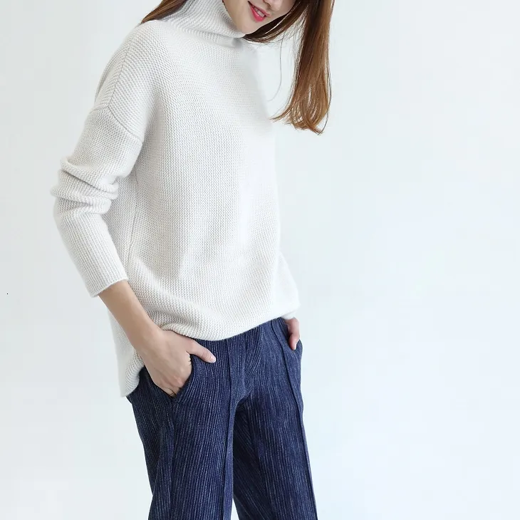 Hot Sale Sweaters Women 100 Cashmere and Wool Jumpers Loose Style Woman Pullovers Turtleneck Sweater Ladies Clothes Woolen Tops V191130