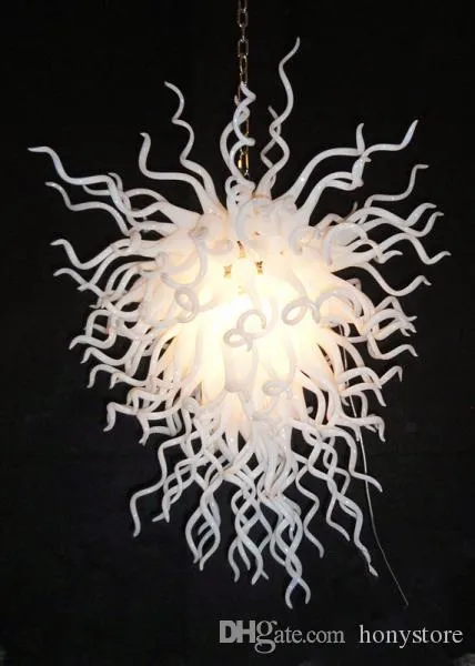 Pure White Blown Glass Chandelier Lamps 100% Handmade Small Size Pretty Elegant Ceiling Hanging Lamp for House Decor