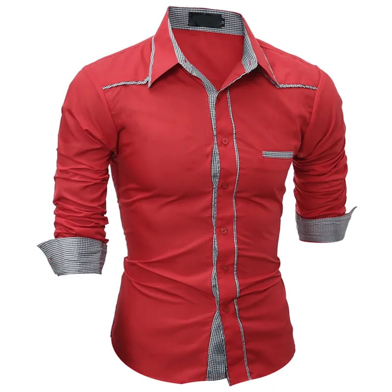 Camisa macho Long-tapas de las mangas de moda Moda Juvenil del enrejado de costura de Camisa macho Long-tapas de las mangas de moda Moda Juvenil del enrejado de costura de
