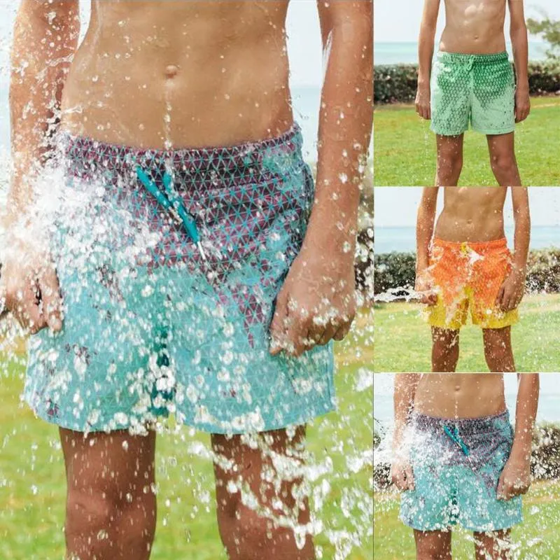 Pantalones cortos de natación de verano para niños, pantalones de playa sensibles a la temperatura, bañadores, pantalones cortos, traje de baño que cambia de color # F