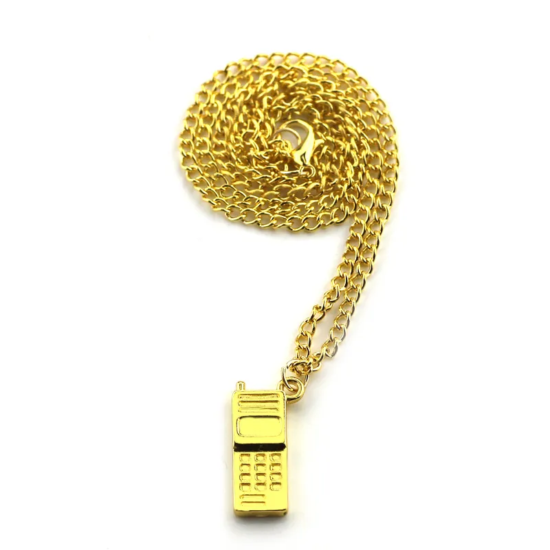Collana con ciondolo modello di telefono cellulare color oro per donna Uomo Charm lunga catena Femme Accessori per feste di gioielli di Natale