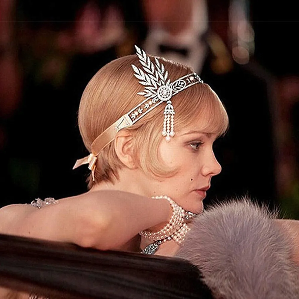 Brand Women 1920s Vintage Bridal Headpiece Costume Hair Accessories Flapper Great Gatsby Leaf Medallion Pearl Headband 14*16.5 Opp Bag