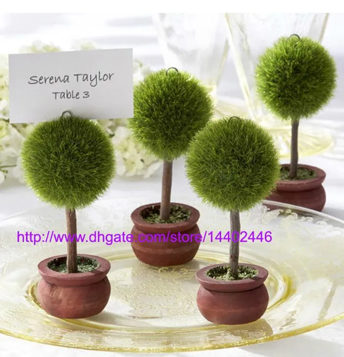 Free shipping 200pcs Wedding Favors Gift Green Potted Plants Place Card Holder For Green Theme Topiary Tree Place wedding decoration