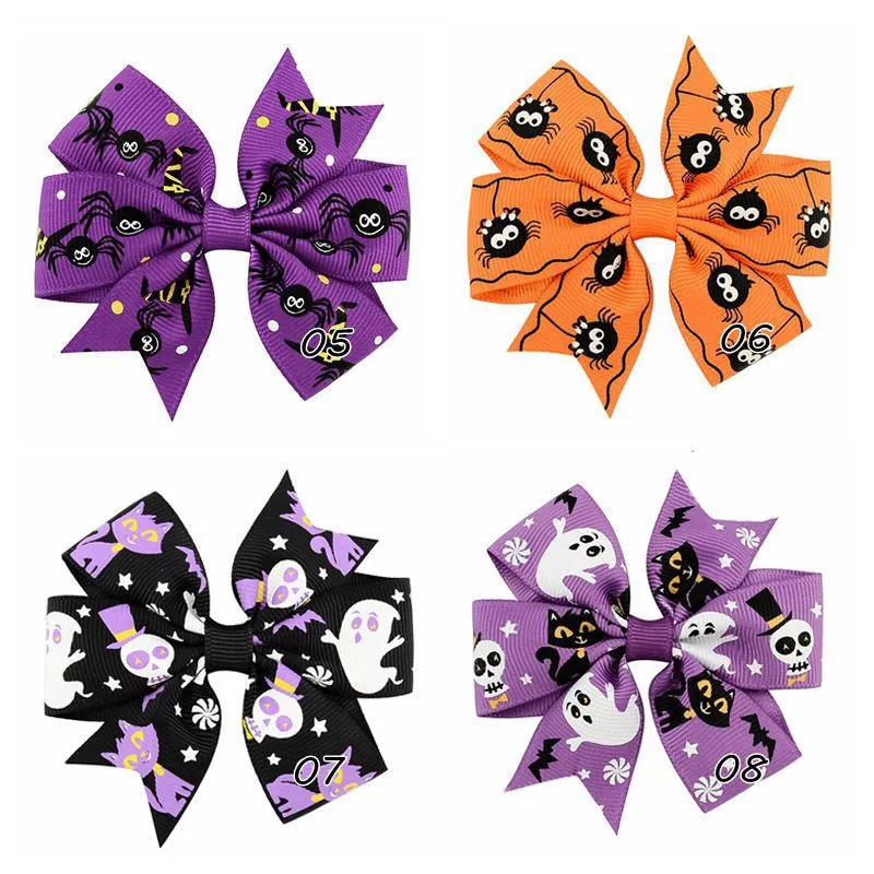 Baby Halloween Grosgrain Ribbon Bows Ghost Ghost Pumpkin Hairbows Skeleton Bat Wizard Ribbon Bow Clips Bebe Halloween Hairpins9912677