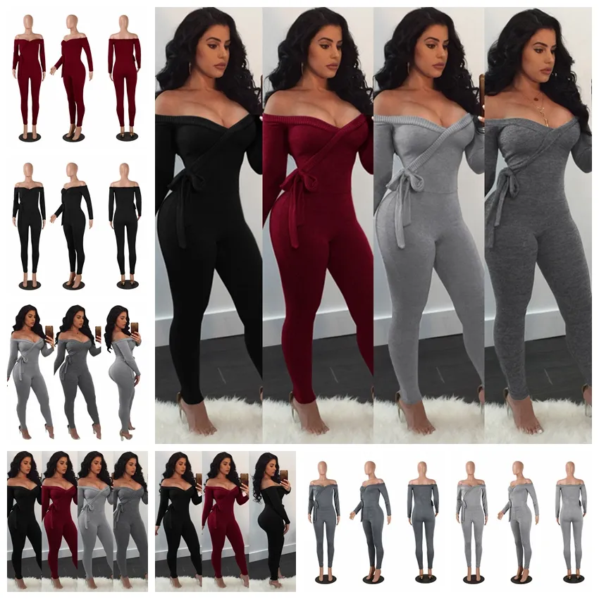 Combinaisons Européenne Printemps Et Été Sexy Off-Shoulder À Manches Longues Tube Top Slim Strap Street Jumpsuit Support Lot Mixte