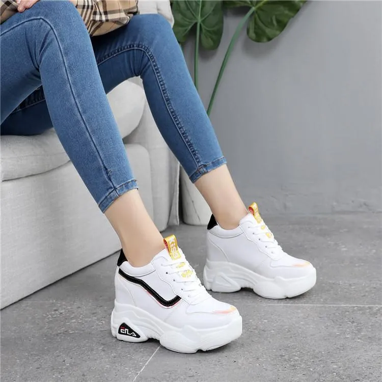 Hot Sale-New Casual High Platform Shoes Women Breathable Height Increasing Shoes 10CM Thick Sole Trainers Sneakers Woman