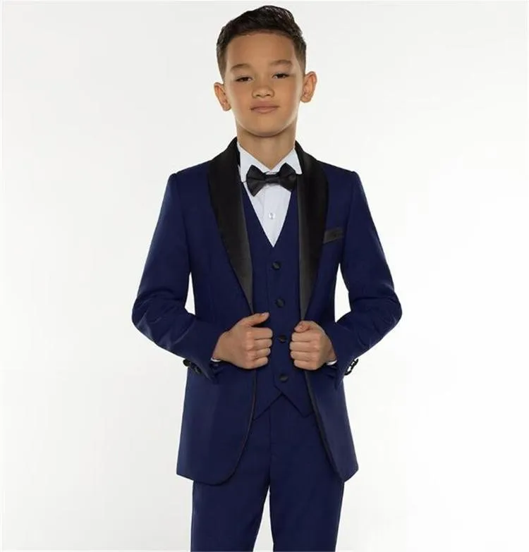 Excelente moda azul marino niños traje de ropa formal traje de niños boda Blazer niño fiesta de cumpleaños traje de negocios (chaqueta + pantalones + chaleco) J899