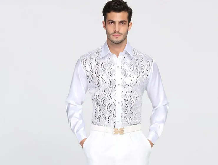 Camicia da paillettes di paillettes di paillettes di alta qualità da uomo di alta qualità per le camicie a maniche lunghe 08