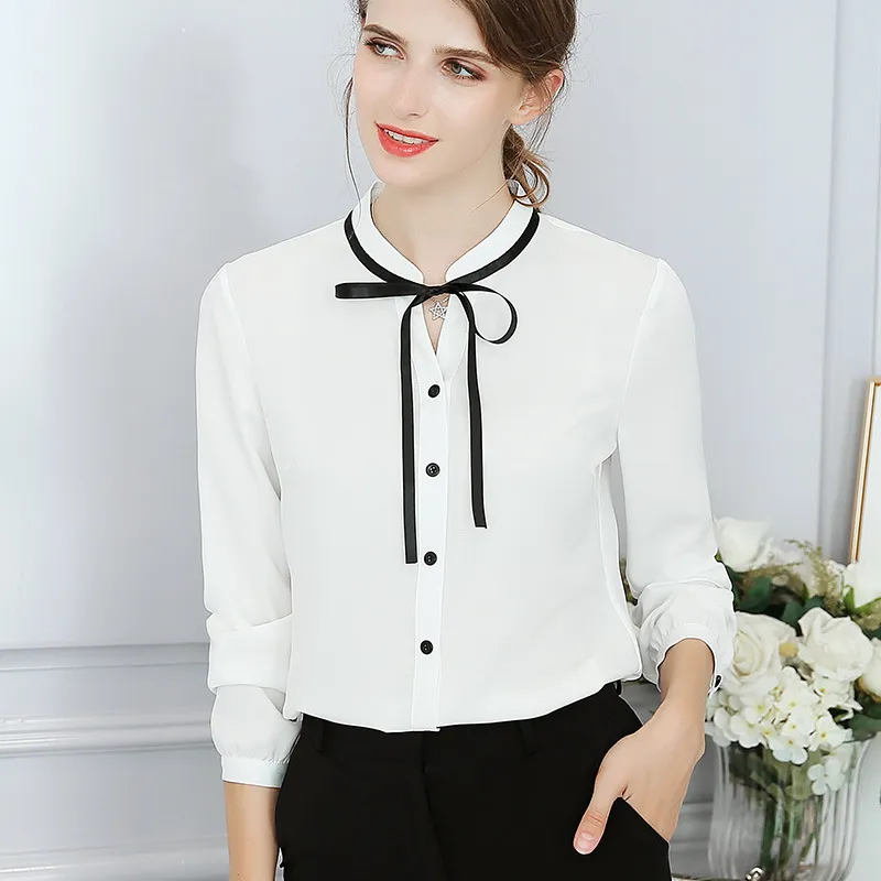 Camisa de vestir moda para mujer estilo coreano Nuevo 2019 con mangas largas finas