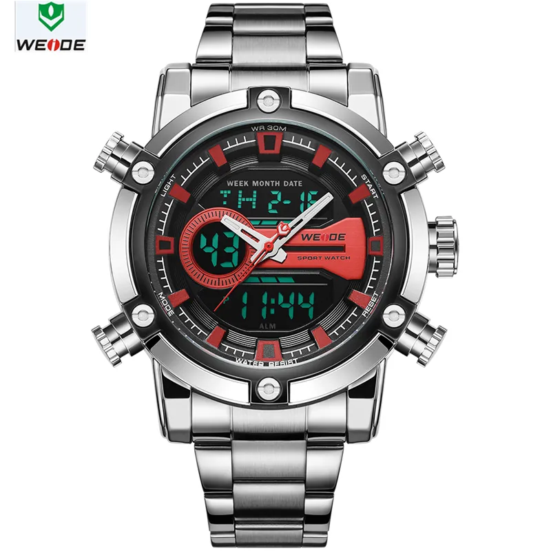 Weide Watch Men Luxury Watch European Men Sports Business Quartz Movement Analog LCD Digital Date Alarm armbandsur Män tittar