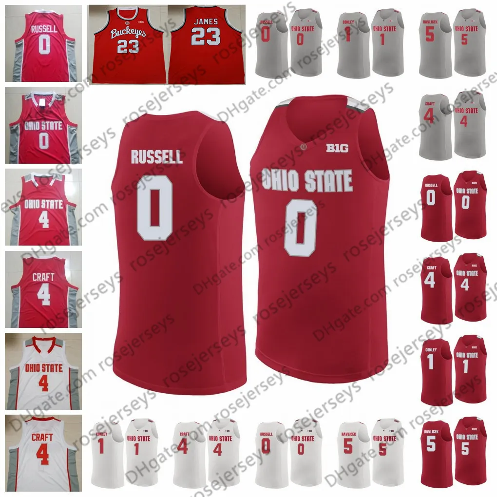 Anpassad Ohio State Buckeyes #0 Russell 1 Conley 4 Craft 5 Havlicek Dangelo Mike Aaron John Men Youth Kid Red White Jerseys 4xl