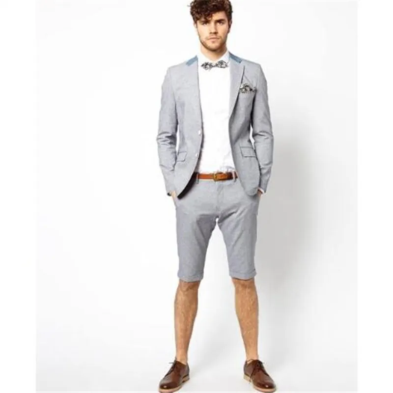 2018 nouveau costume de mariage d'été avec pantalon court Terno Tuxedos été hommes costume robe Blazer 2 pièces (veste + pantalon + cravate)