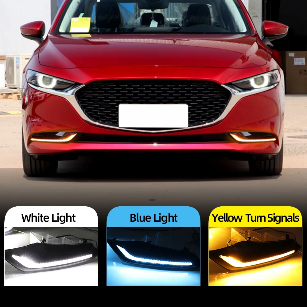 Mazda için 1 çift DRL 3 Axela 2019 2020 2021 2022 12V LED Araba Sürüş Gündüz koşu lambası akış sarı dönüş sinyali