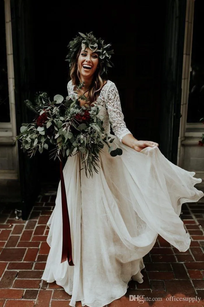 Custom Made White A Line Beach Wedding Dress With Long Custom Made White A Line Beach Wedding Dress With Long
