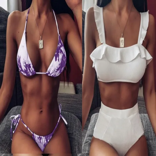 Top Bikinis set One piece Sexy print high waist bikini with ruffles hollow special fabric youfine Dropping Accepted sports Training Designer