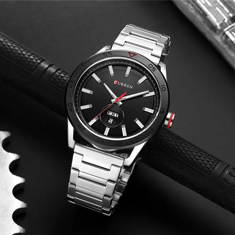 CURREN Relógio Masculino Clássico Relógios de Prata para Homens Militar Quartzo Aço Inoxidável Relógio de Pulso com Calendário Moda Negócios Estilo2255